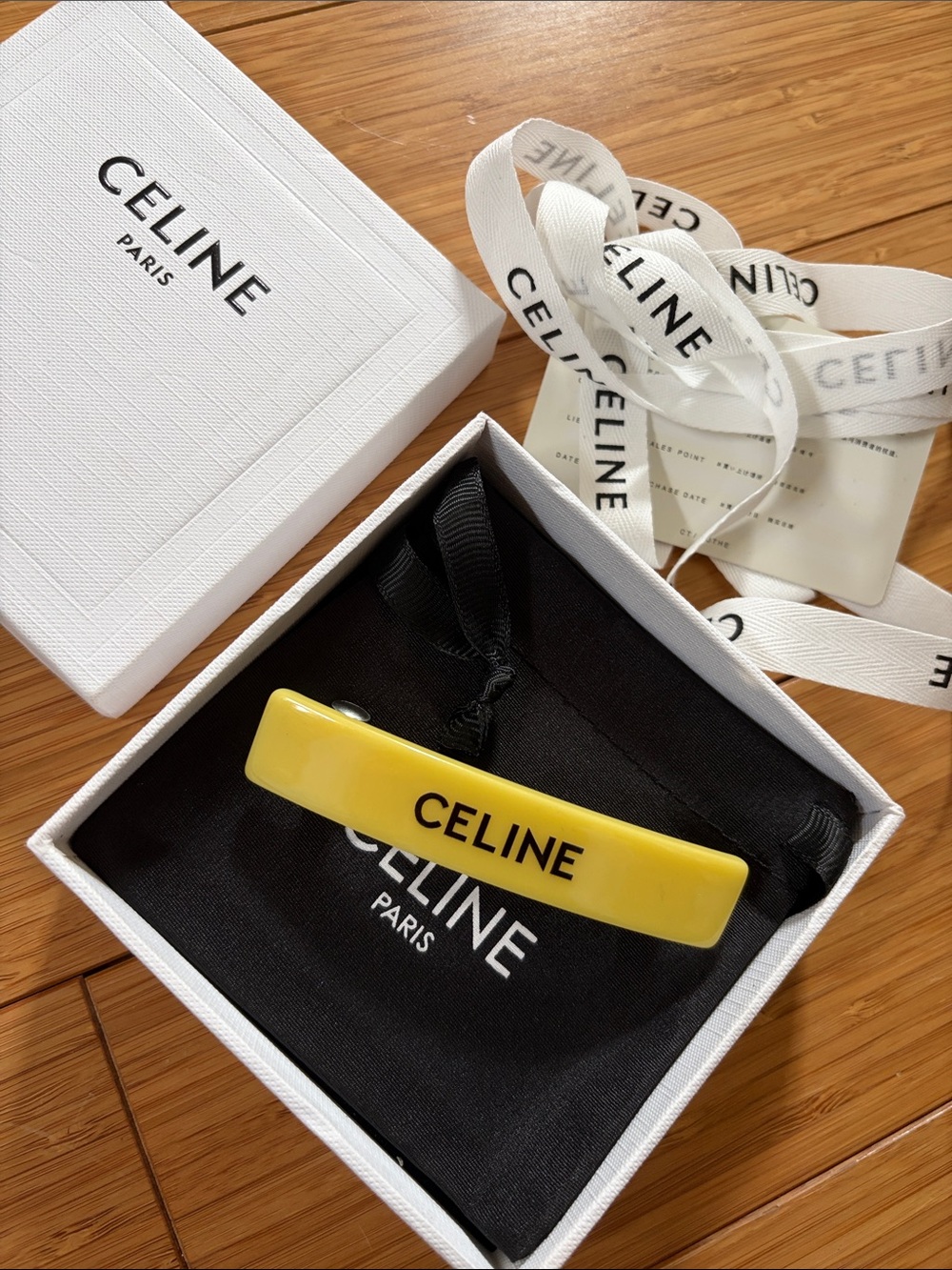 Celine Yellow CELINE Logo Hair Clip Barrette
